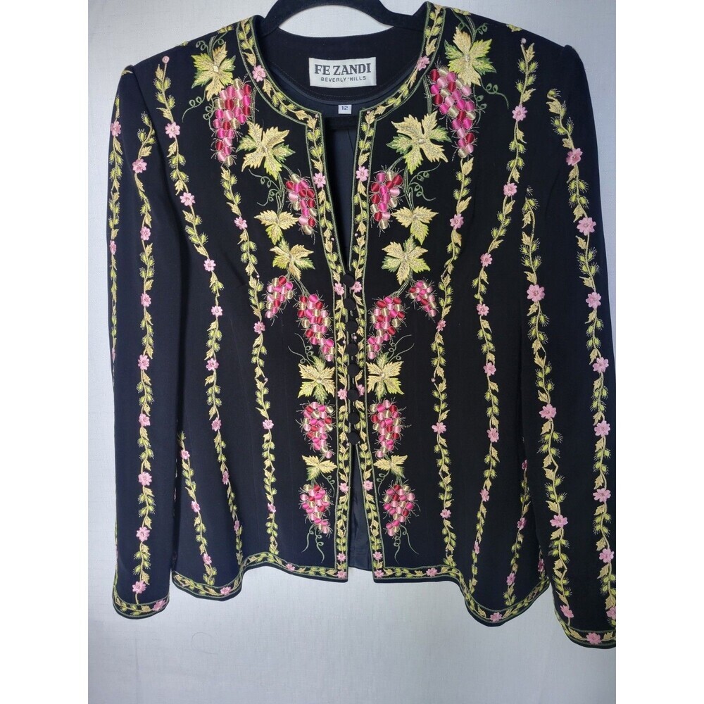 FE ZANDI Beverly Hills Women's Embroidered Blazer Long Sleeve 12 Black